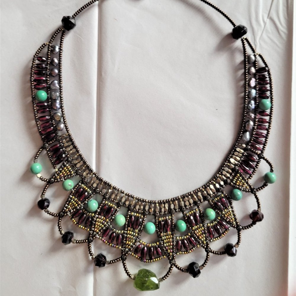 Unique Statement Choker! Peridot/Turquoise/Tahitian Pearl & Beads